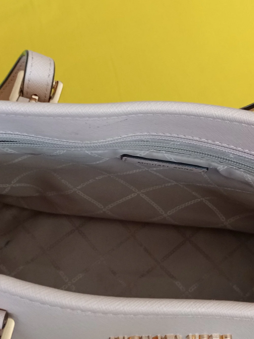 Michael Kors Cream Leather Tote with Gold Logo Charm